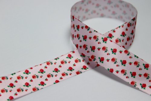 Satinband Blumen - Hoodieband - rosa - 25 mm
